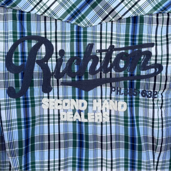 Scotch & Soda Western White/Blue/Green Plaid Full-Snap Scrunched Sleeve Shirt L - Picture 9 of 12